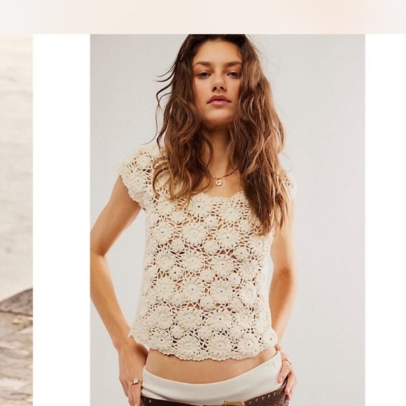 NWT free people Cream Crochet top - Picture 2 of 5